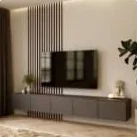 Media wall: Slatted TV wall with storage